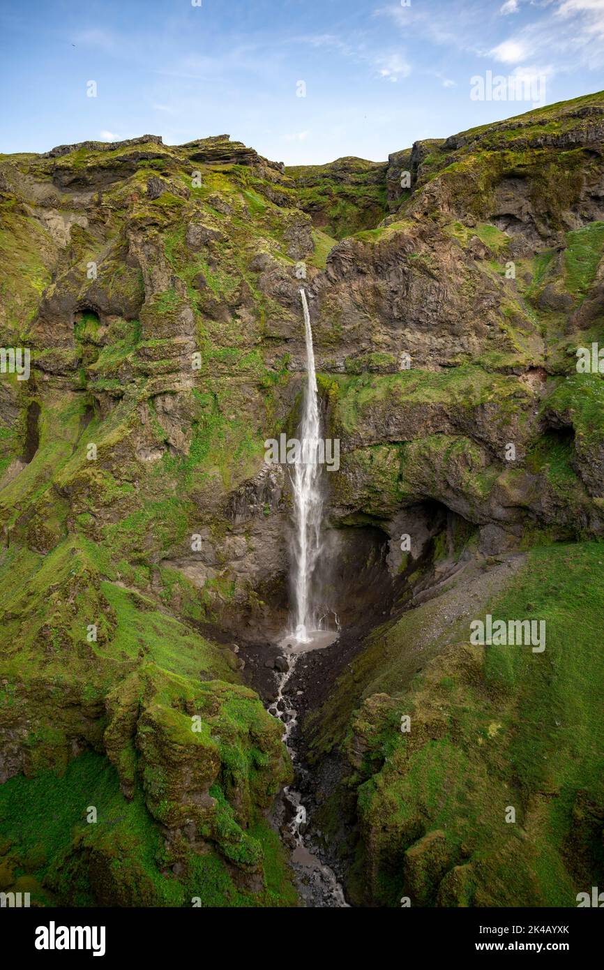 Hangandifoss Waterfall in Mulagljufur Canyon, Sudurland, Iceland Stock
