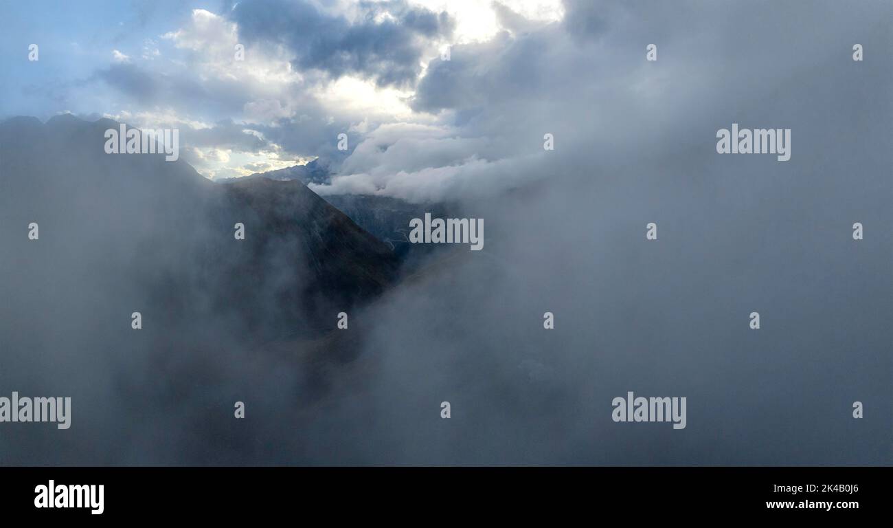 Aerial view foggy mountain pass hi-res stock photography and images - Alamy