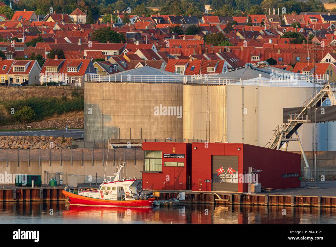 Oil storage tanks,Ronne City,Bornholm Island, Denmark, Europe Stock Photo