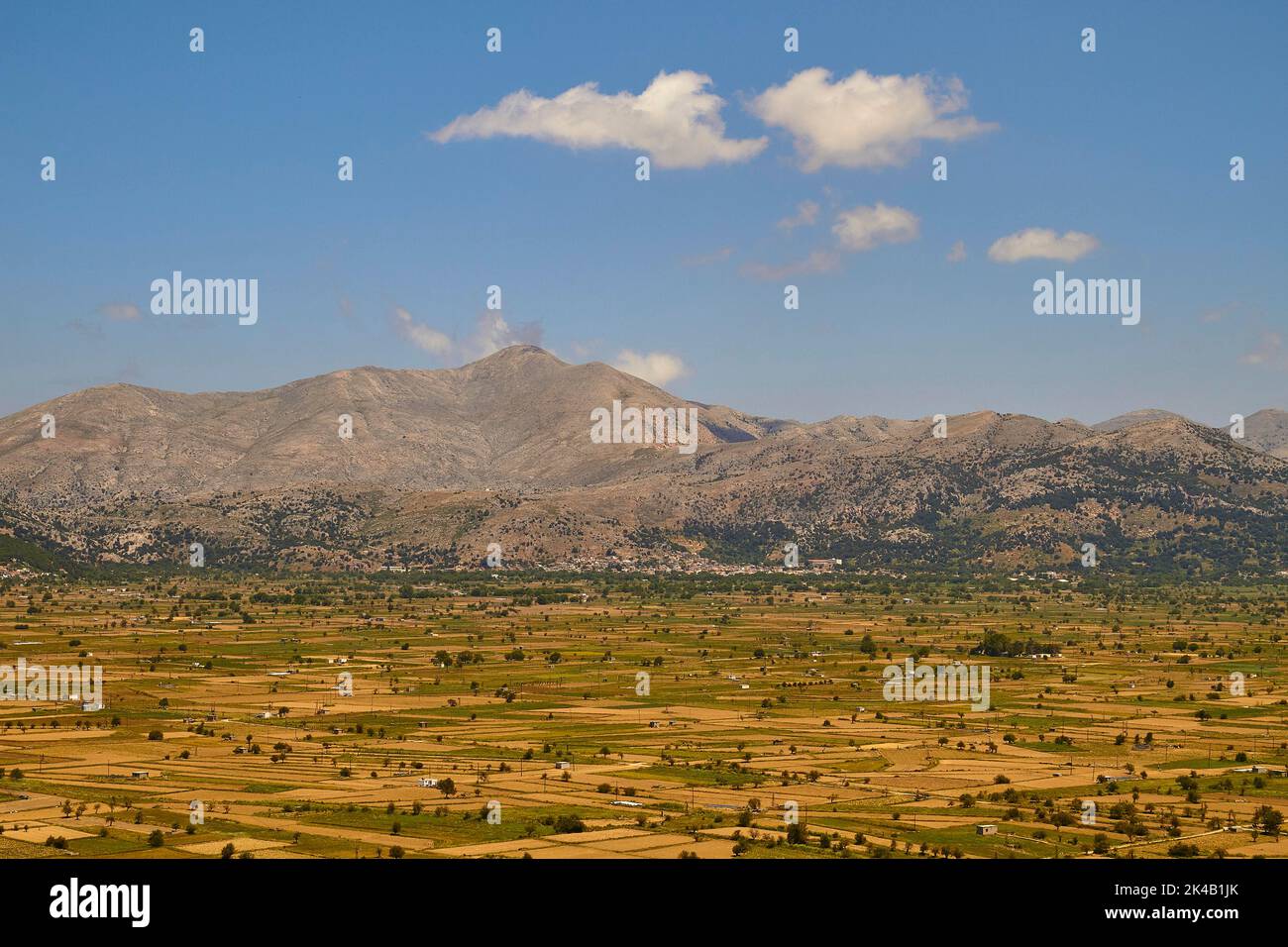 Lassithi plateau, green fields, yellow fields, trees, mountains ...