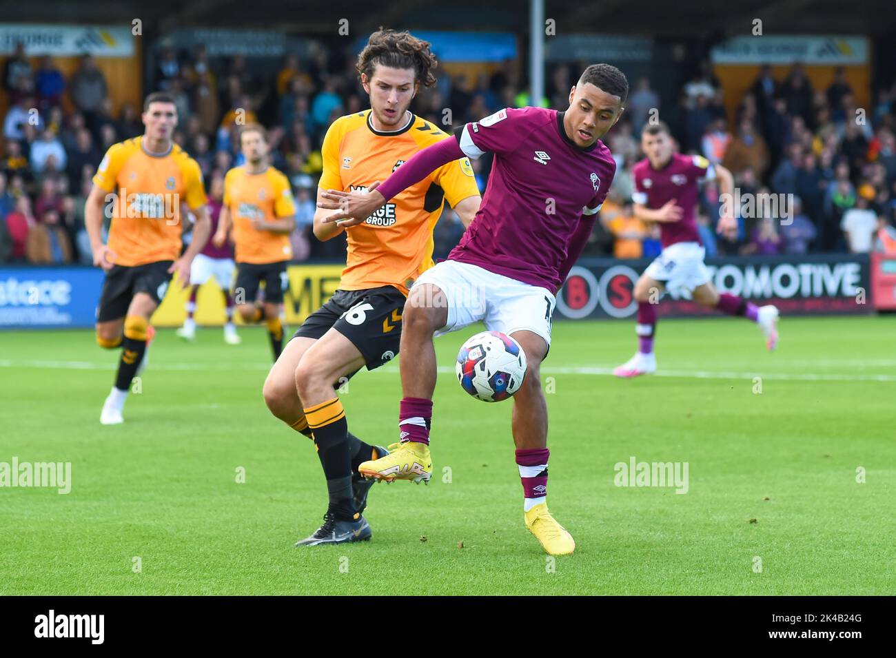 Cambridge, UK. 1st October 2022Lewis Dobbin (18 Derby) controls the ball during the Sky Bet League 1 match between Cambridge United and Derby County at the R Costings Abbey Stadium, Cambridge on Saturday 1st October 2022. (Credit: Kevin Hodgson | MI News) Credit: MI News & Sport /Alamy Live News Stock Photo