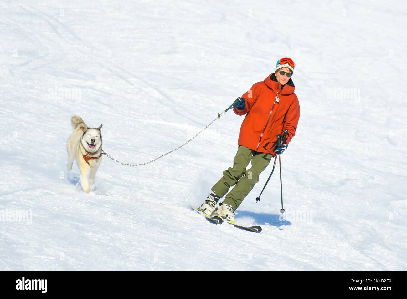 Gudauri, 25th march, 2022 man on skis ski downhill with