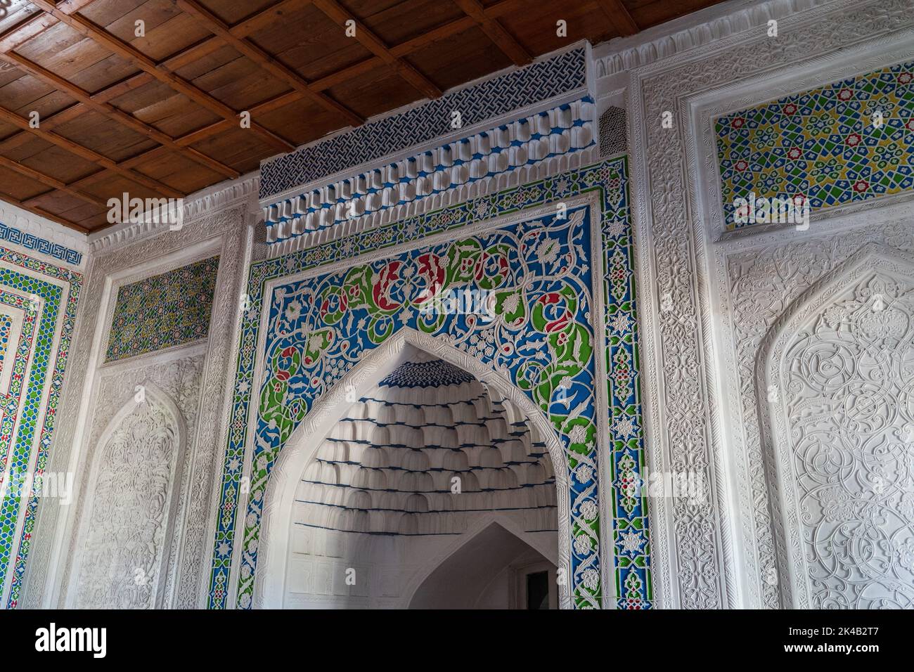 Colourful mihrab inside of Chinese Dungan Uyghur Mosque in Zharkent, Kazakhstan Stock Photo