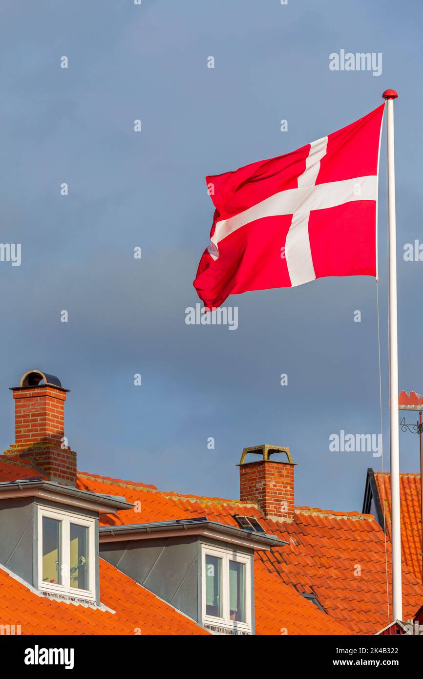 Danish national flag, Ronne City,Bornholm Island, Denmark, Europe Stock Photo