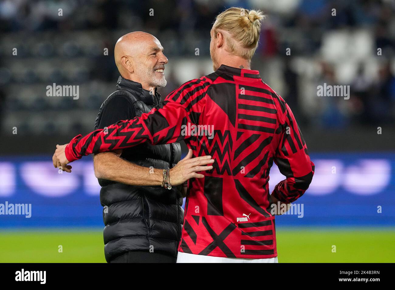Empoli, Italy. 01st Oct, 2022. Stefano Pioli head coach of AC Milan and Simon Kjær prior to the Serie A football match between Empoli FC and AC Milan at Carlo Castellani stadium in Empoli (Italy), October 1st, 2022. Photo Paolo Nucci/Insidefoto Credit: Insidefoto di andrea staccioli/Alamy Live News Stock Photo