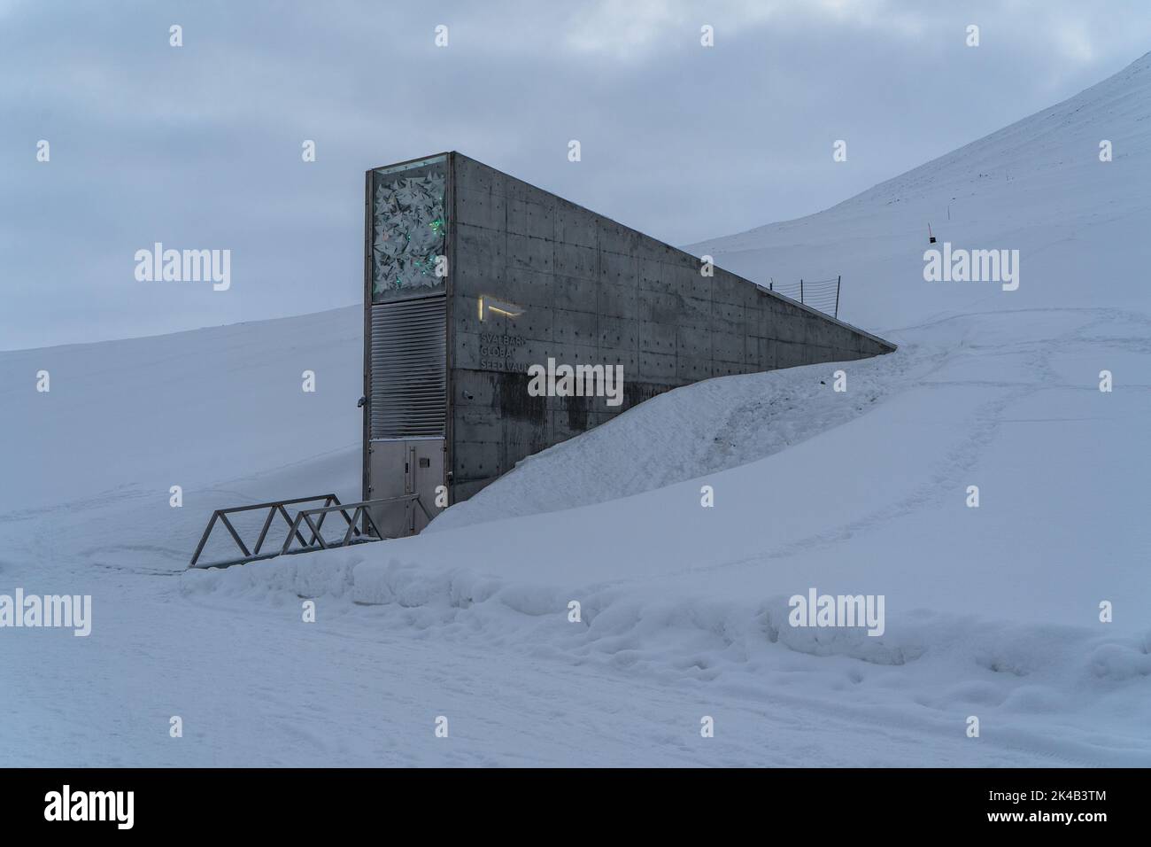 Svalbard Global Seed Vault on cold snowy winter day outside Longyearbyen Stock Photo