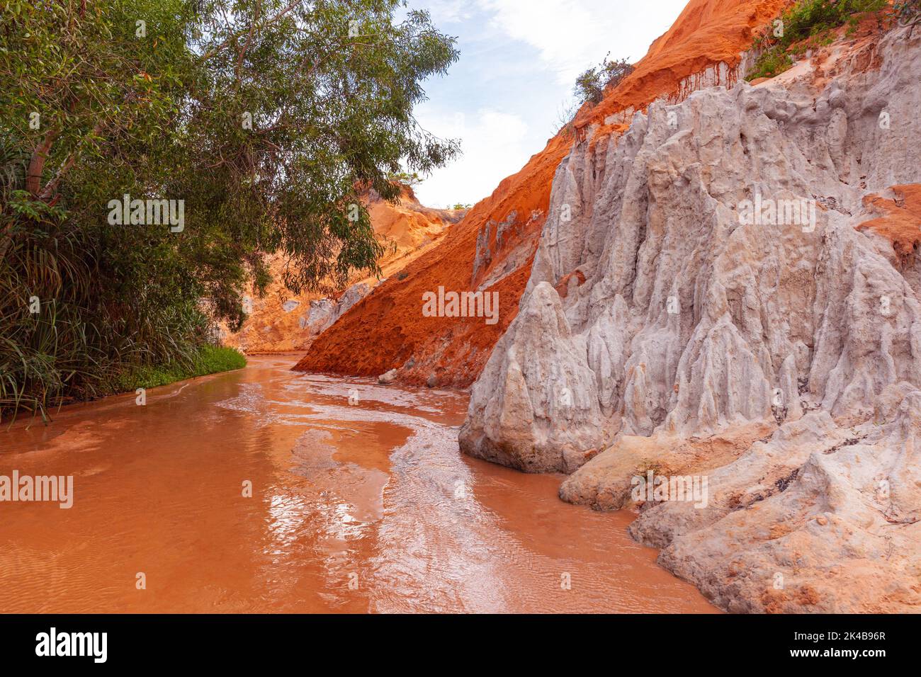 Beautiful nature landscape around Fairy Springs in Mui Ne in Vietnam.  Waterfall in the red sands Stock Photo