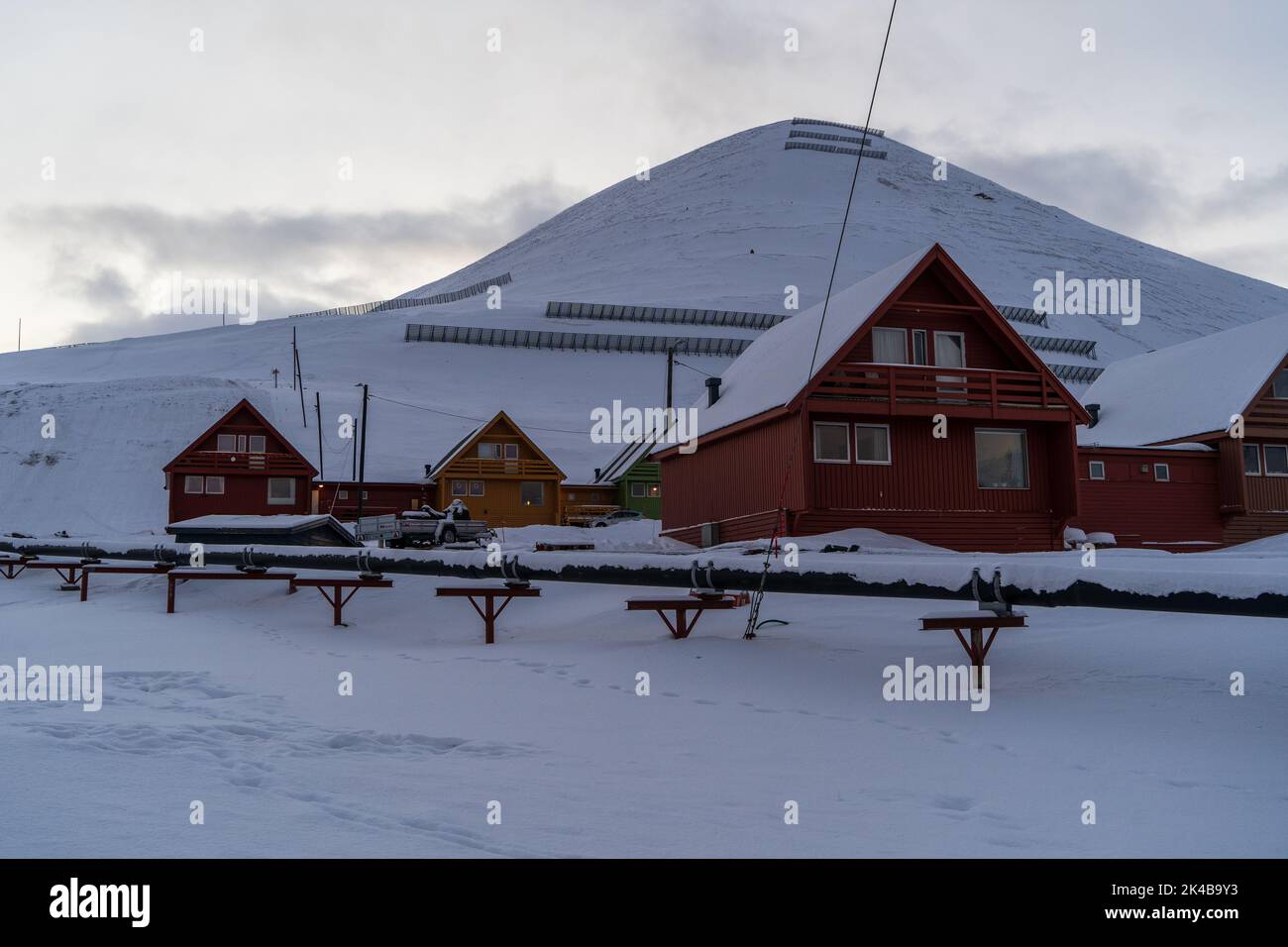 Colourful residential houses on stilts on a cold winter day in