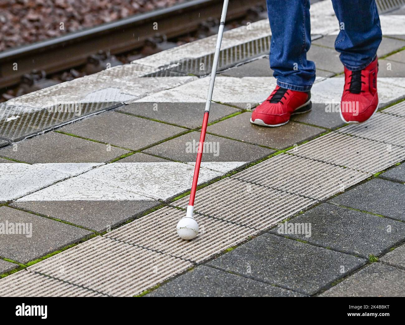 28 September 2022, Brandenburg, Berkenbrück A cane for the blind with