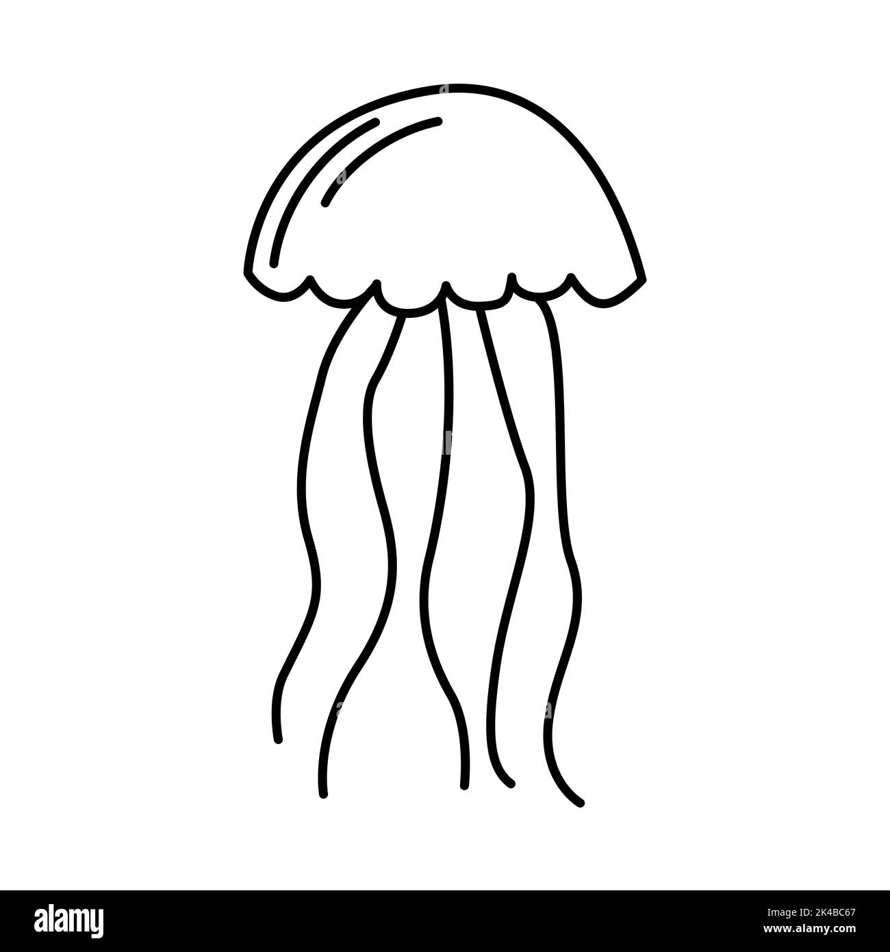 Funny jellyfish in hand drawn doodle syule. Cute underwater animal. Vector illustration. Stock Vector