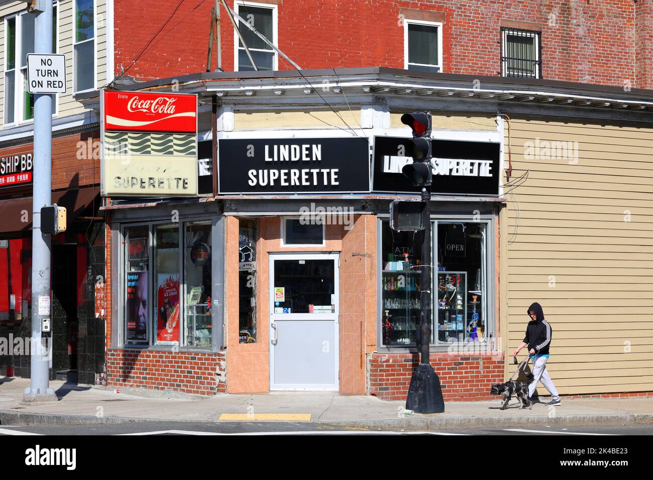 Linden Superette, 101 Brighton Ave, Boston storefront photo of a corner store, convenience store in the Allston neighborhood, Massachusetts Stock Photo