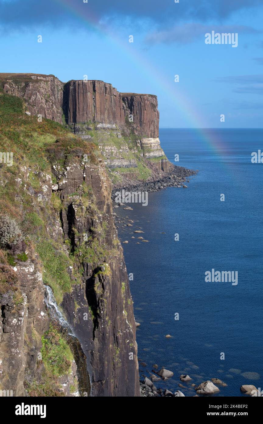 Kilt rock and waterfall on the North East coast of Isle of Skye in ...