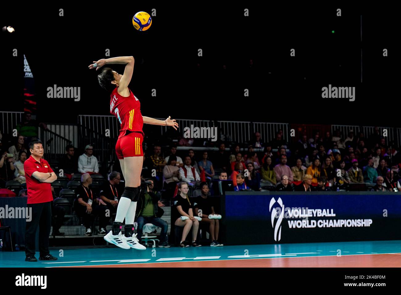 ARNHEM, NETHERLANDS - SEPTEMBER 25: Yuanyuan Wang of China serves ...