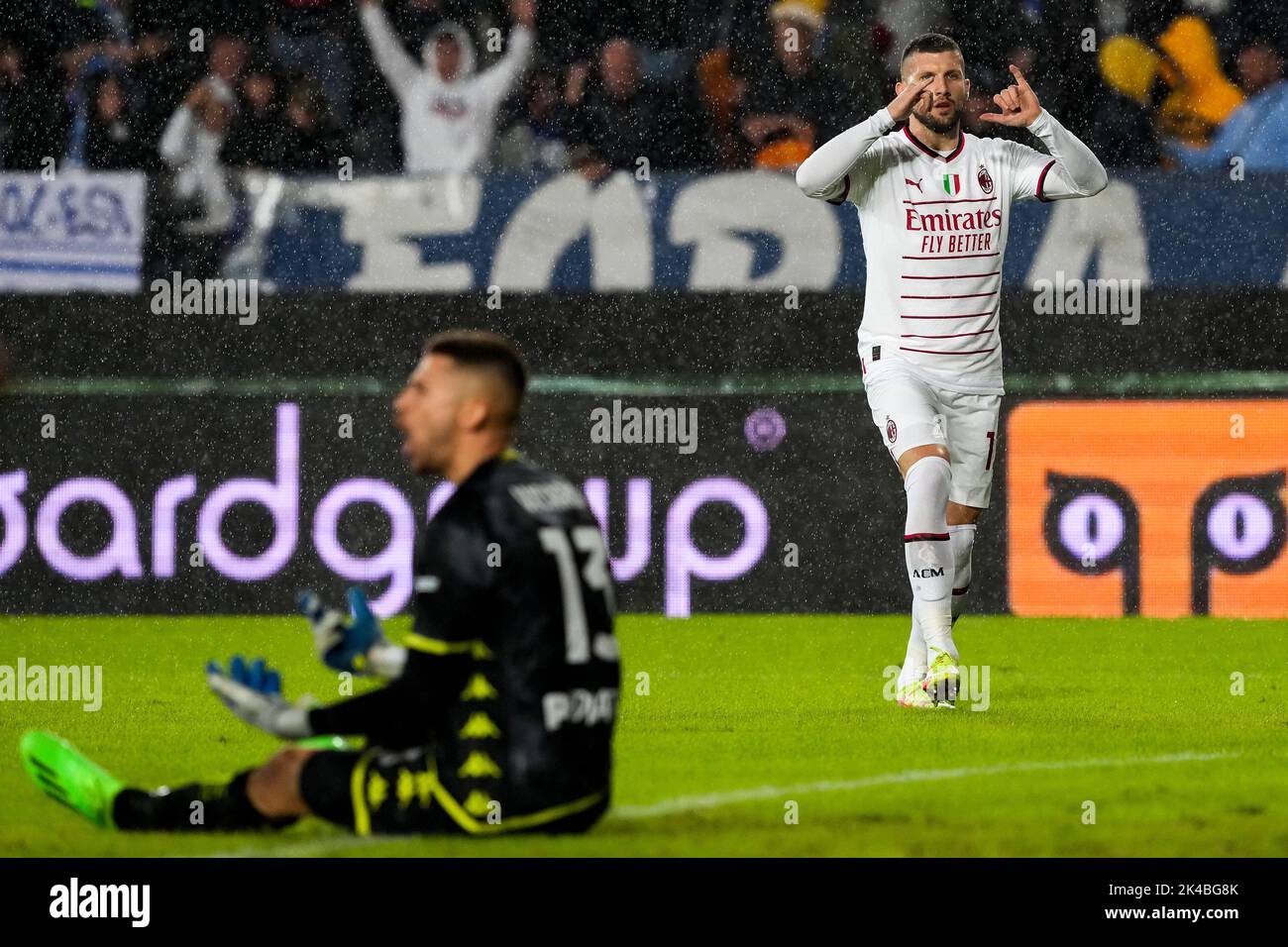 Empoli, Italy. 01st Oct, 2022. Ante Rebic of AC Milan celebrates after scoring the goal of 0-1 during the Serie A football match between Empoli FC and AC Milan at Carlo Castellani stadium in Empoli (Italy), October 1st, 2022. Photo Paolo Nucci/Insidefoto Credit: Insidefoto di andrea staccioli/Alamy Live News Stock Photo
