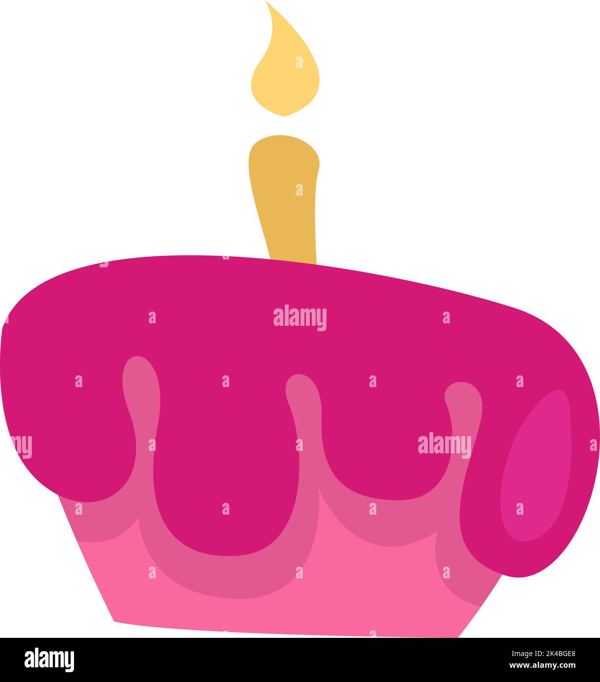 Birthday party pink cake with yellow candle, illustration, vector on ...
