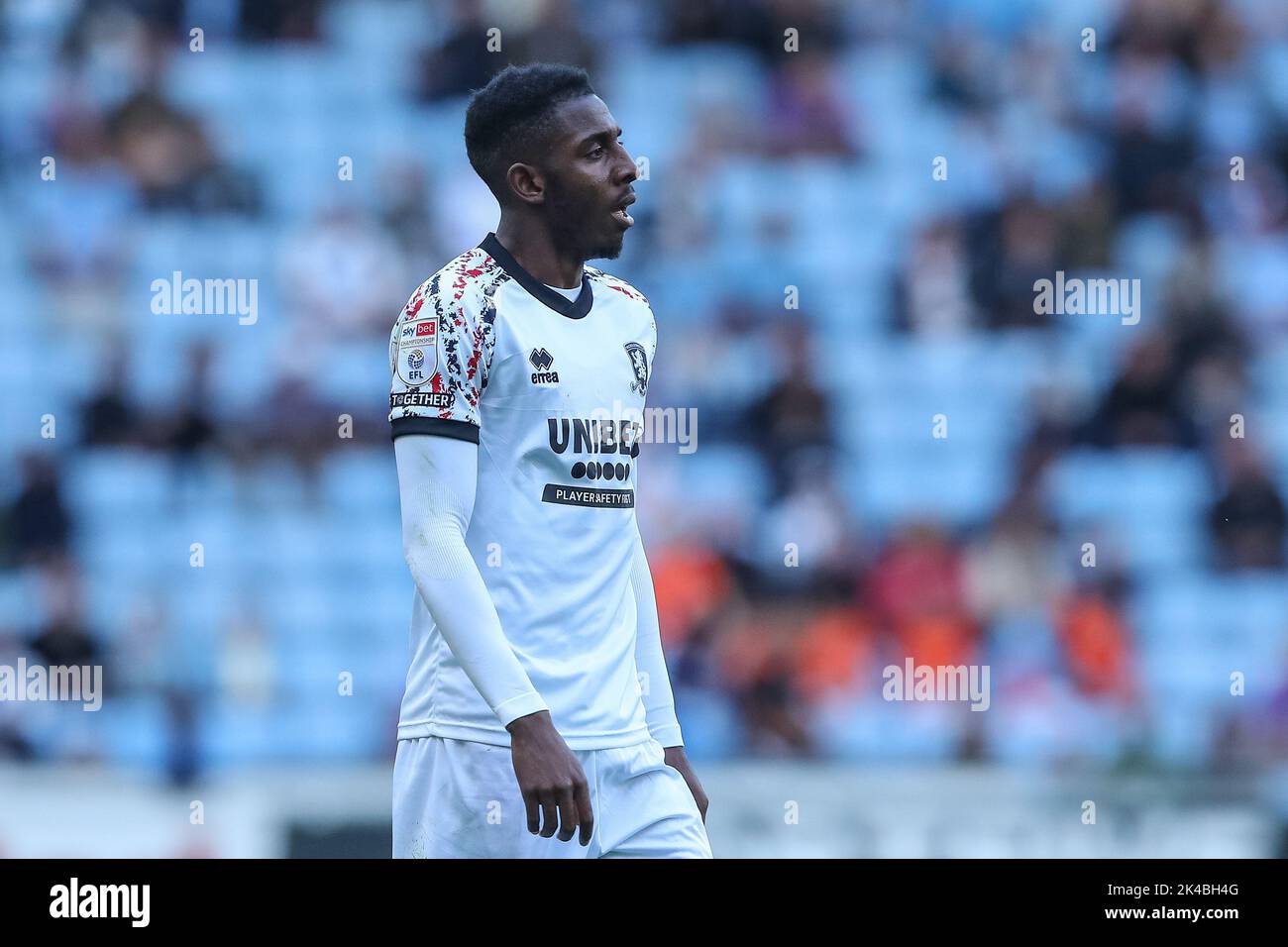 Coventry, UK. 01st Oct, 2022. Isaiah Jones #2 of Middlesbrough during the Sky Bet Championship match Coventry City vs Middlesbrough at Coventry Building Society Arena, Coventry, United Kingdom, 1st October 2022 (Photo by Gareth Evans/News Images) in Coventry, United Kingdom on 10/1/2022. (Photo by Gareth Evans/News Images/Sipa USA) Credit: Sipa USA/Alamy Live News Stock Photo