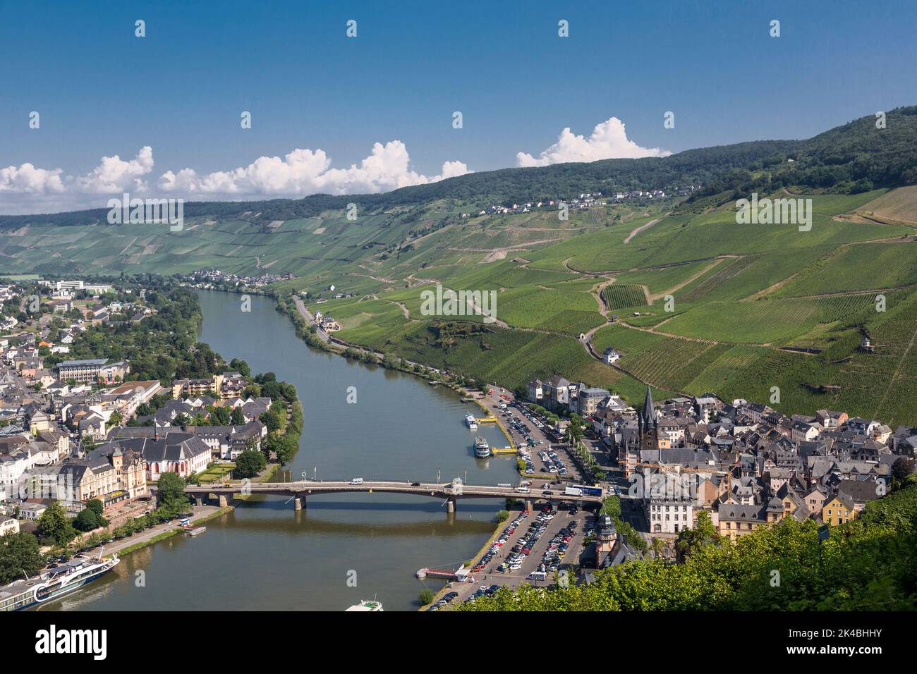 Bernkastel-Kues, Germany, and the Moselle River, Seen from Landshut Castle. Stock Photo