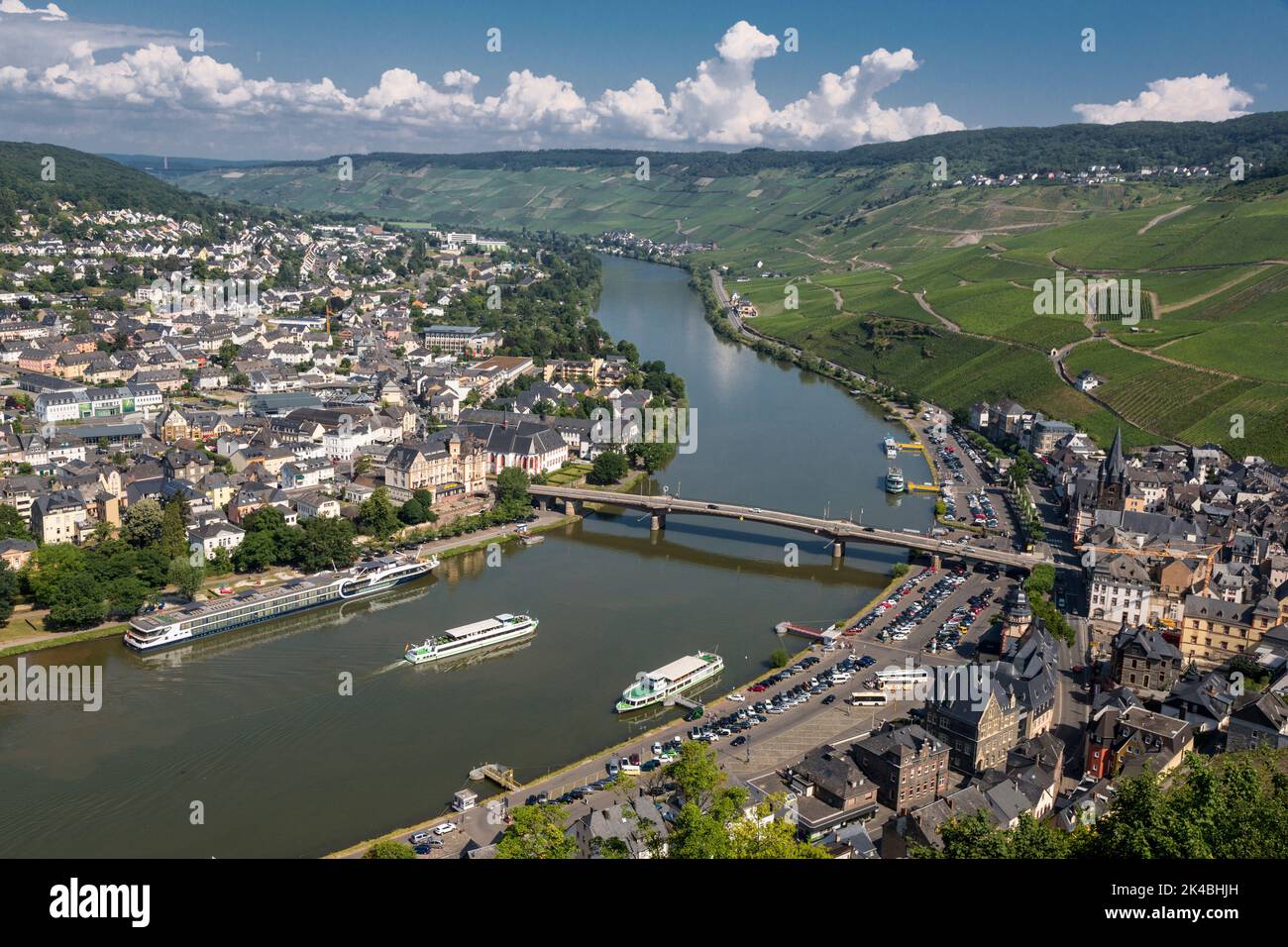 Bernkastel-Kues, Germany, and the Moselle River, Seen from Landshut Castle. Stock Photo