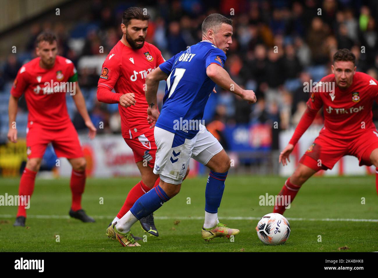 Oldham, UK. 1st October 2022during the Vanarama National League match between Oldham Athletic and Wrexham at Boundary Park, Oldham on Saturday 1st October 2022John Rooney of Oldham Athletic makes his debut during the Vanarama National League match between Oldham Athletic and Wrexham at Boundary Park, Oldham on Saturday 1st October 2022during the Vanarama National League match between Oldham Athletic and Wrexham at Boundary Park, Oldham on Saturday 1st October 2022. Credit: MI News & Sport /Alamy Live News Stock Photo