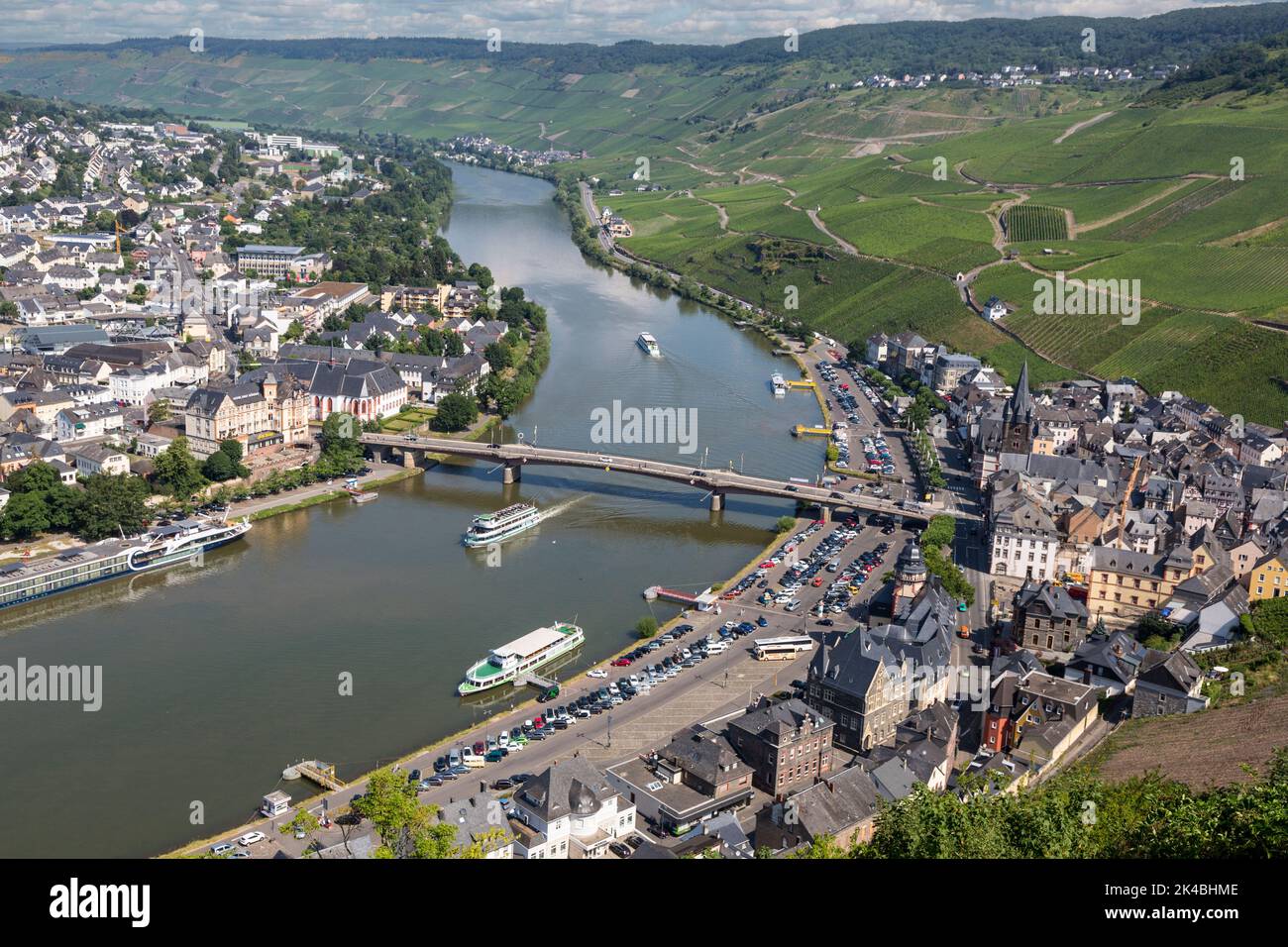 Bernkastel-Kues, Germany, and the Moselle River, Seen from Landshut Castle. Stock Photo