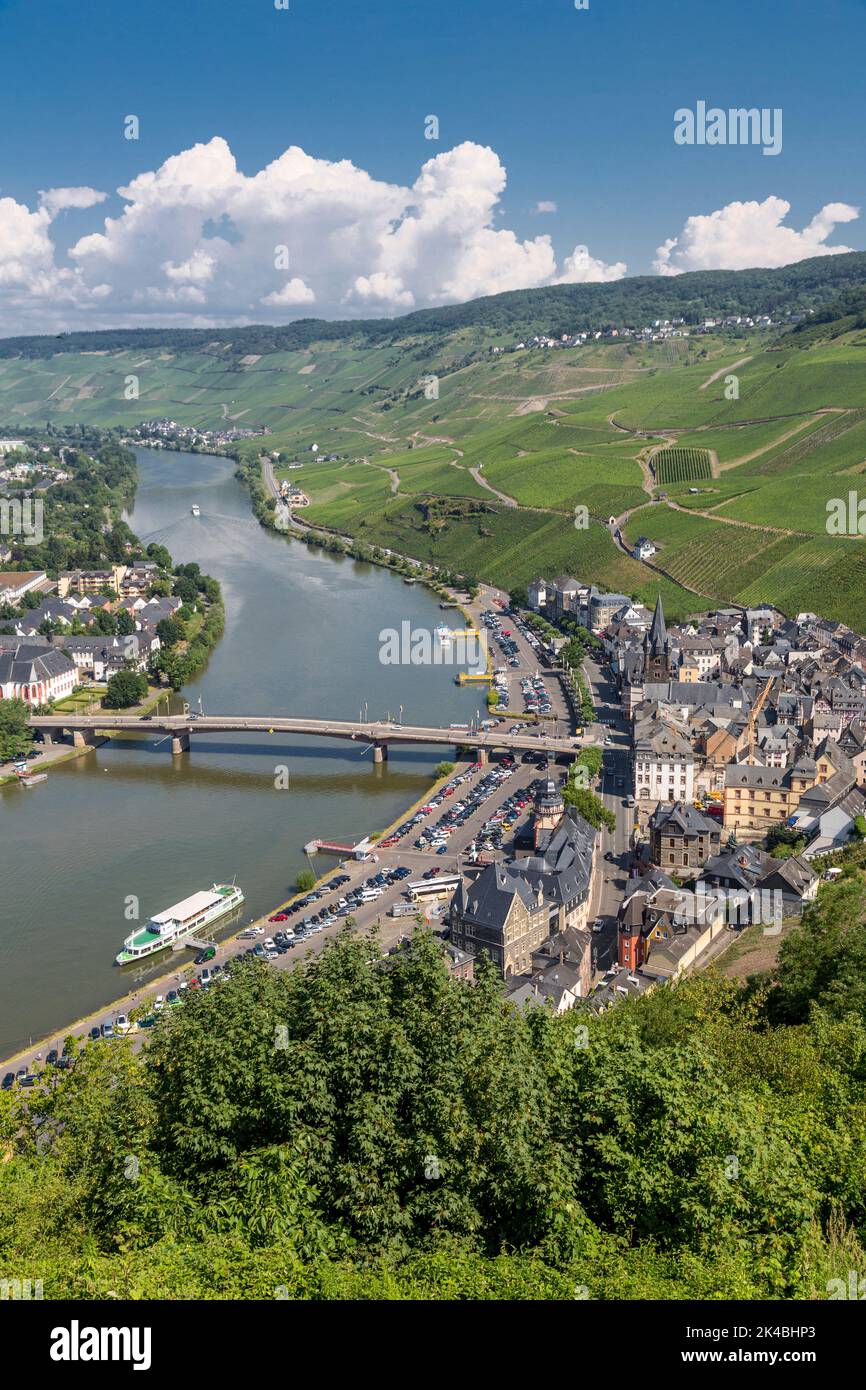 Bernkastel, Germany.  View of the Town and the Moselle River from Landshut Castle. Stock Photo