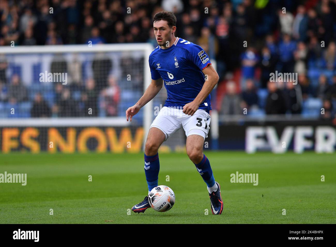 Oldham, UK. 1st October 2022during the Vanarama National League match between Oldham Athletic and Wrexham at Boundary Park, Oldham on Saturday 1st October 2022James Carragher of Oldham Athletic during the Vanarama National League match between Oldham Athletic and Wrexham at Boundary Park, Oldham on Saturday 1st October 2022. Credit: MI News & Sport /Alamy Live News Stock Photo