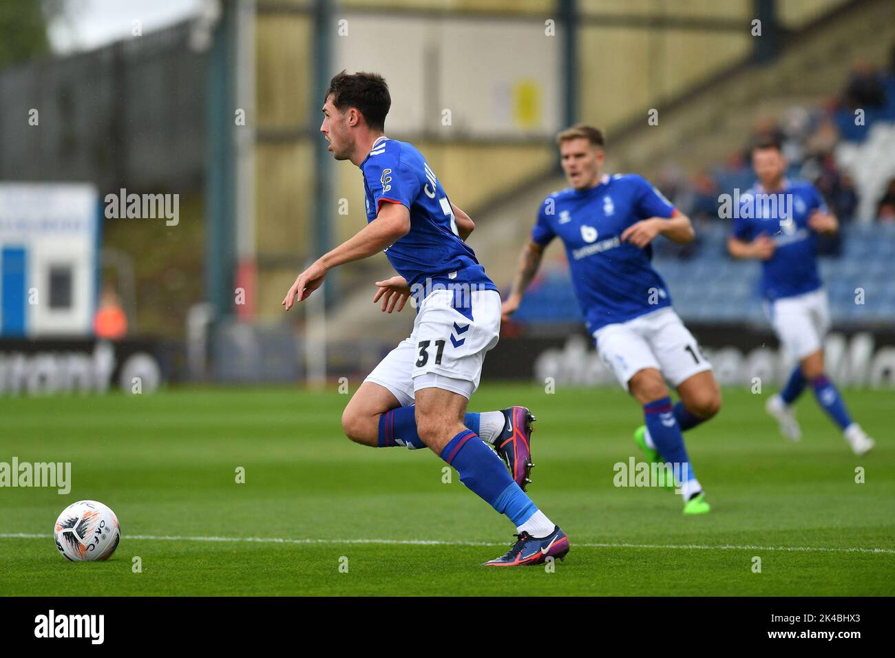 Oldham, UK. 1st October 2022during the Vanarama National League match between Oldham Athletic and Wrexham at Boundary Park, Oldham on Saturday 1st October 2022James Carragher of Oldham Athletic during the Vanarama National League match between Oldham Athletic and Wrexham at Boundary Park, Oldham on Saturday 1st October 2022. Credit: MI News & Sport /Alamy Live News Stock Photo