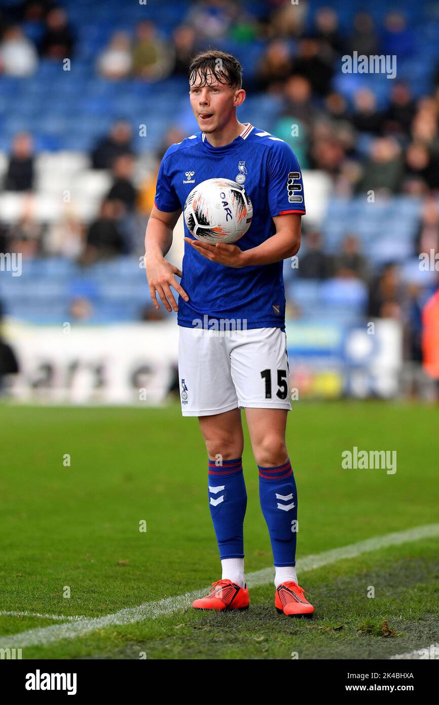 Oldham, UK. 1st October 2022during the Vanarama National League match between Oldham Athletic and Wrexham at Boundary Park, Oldham on Saturday 1st October 2022Mitchell Roberts of Oldham Athletic during the Vanarama National League match between Oldham Athletic and Wrexham at Boundary Park, Oldham on Saturday 1st October 2022. Credit: MI News & Sport /Alamy Live News Stock Photo
