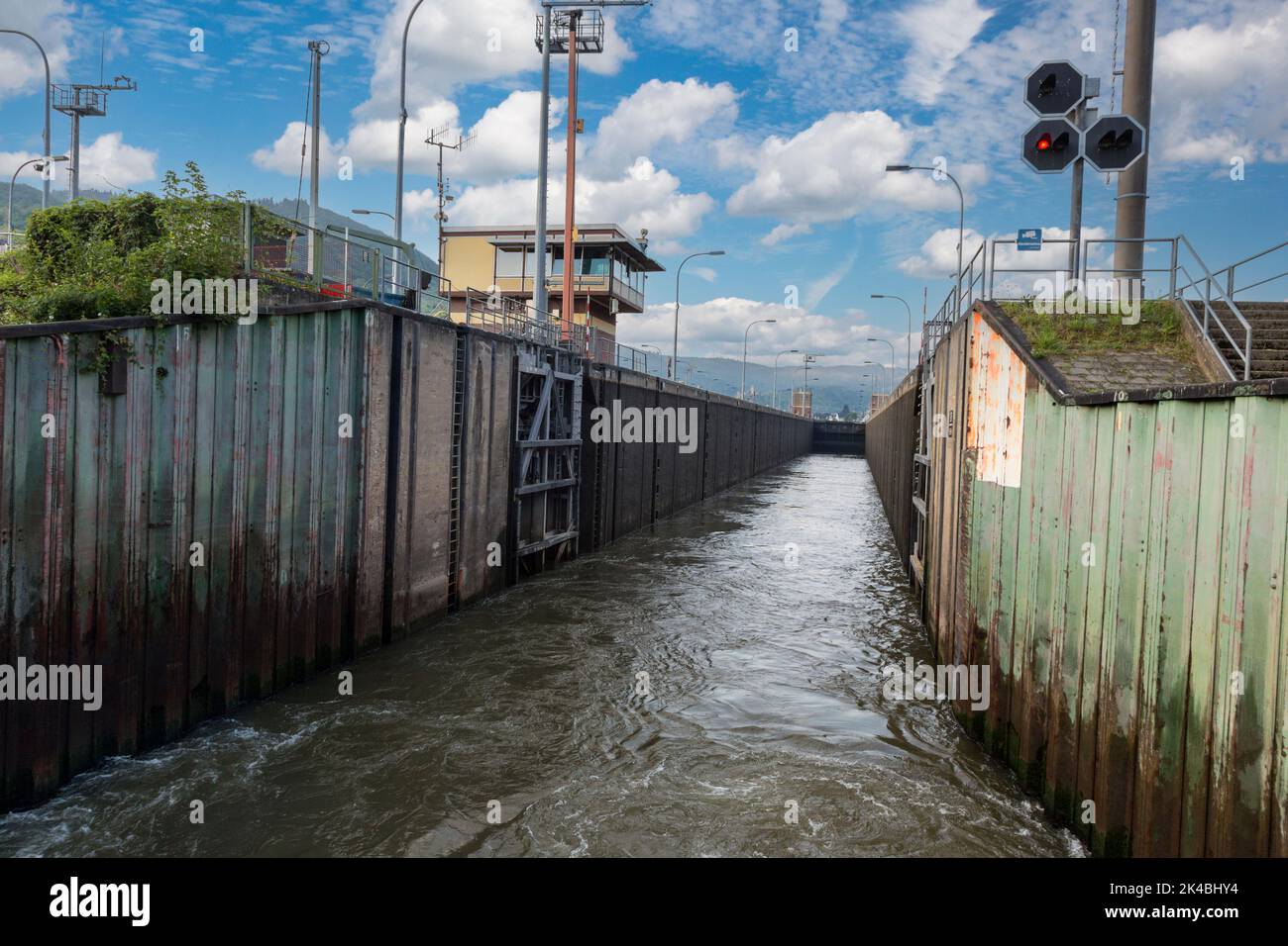 Germany.  Approaching Moselle River Lock at Bruttig-Fankel. Stock Photo