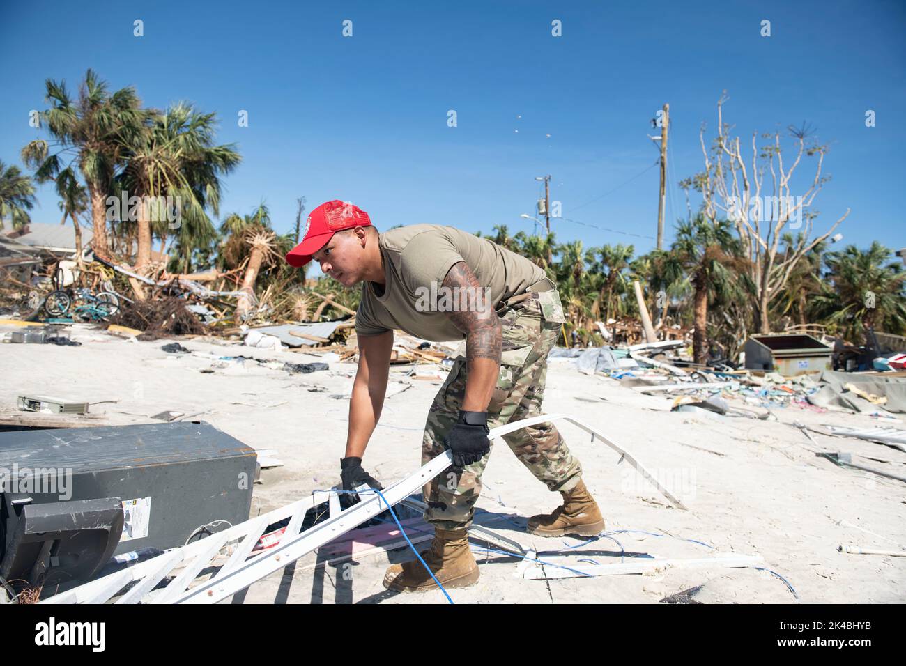 The 202nd RED HORSE Squadron clear roads in Fort Myers Beach, Florida in response to Hurricane Ian, Sept. 30, 2022. (U.S. Air National Guard photo by Senior Airman Jesse Hanson) Stock Photo