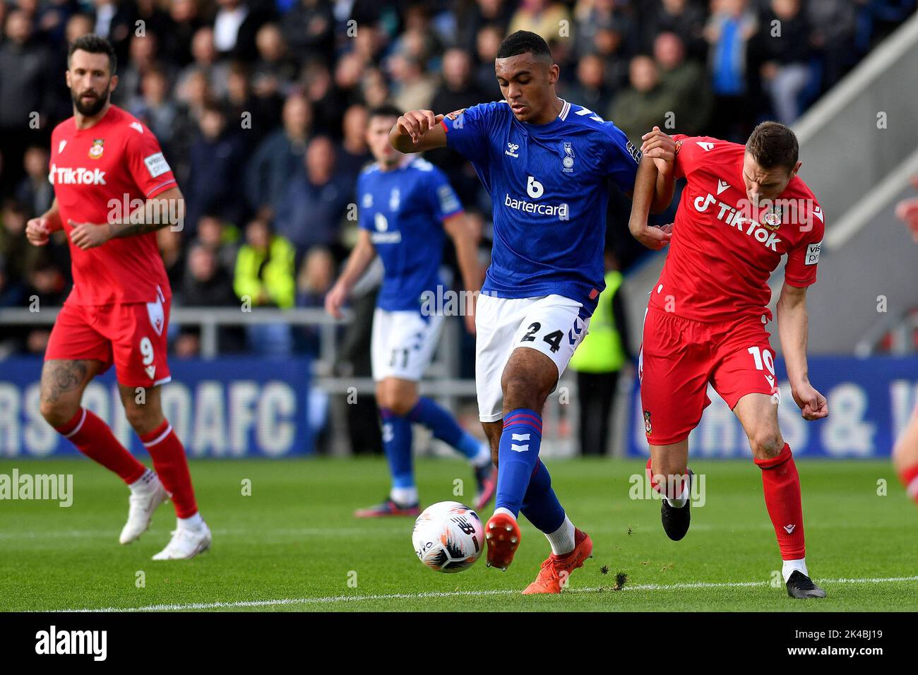 Oldham, UK. 1st October 2022during the Vanarama National League match between Oldham Athletic and Wrexham at Boundary Park, Oldham on Saturday 1st October 2022David Okagbue of Oldham Athletic during the Vanarama National League match between Oldham Athletic and Wrexham at Boundary Park, Oldham on Saturday 1st October 2022. Credit: MI News & Sport /Alamy Live News Stock Photo