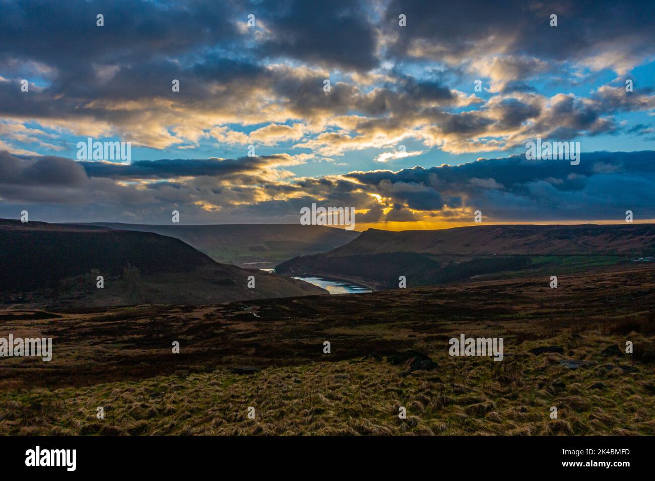 Police officers have searched this area for the remains of Keith Bennett on Saddleworth Moor. View from the A635 towards Dovestone reservoir Stock Photo