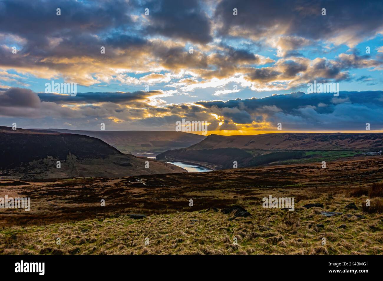 Police officers have searched this area for the remains of Keith Bennett on Saddleworth Moor. View from the A635 towards Dovestone reservoir Stock Photo