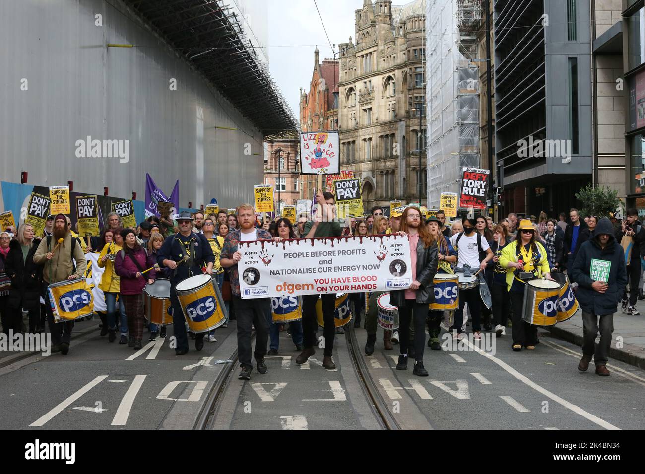Manchester, UK. 1st October, 2022. Enough is enough cost of living  protest take place with hundreds taking to the city streets.  Manchester, UK. Credit: Barbara Cook/Alamy Live News Stock Photo