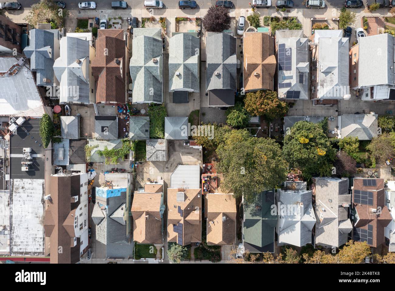 Aerial streetscape view long Ocean Parkway in Brooklyn, New York Stock