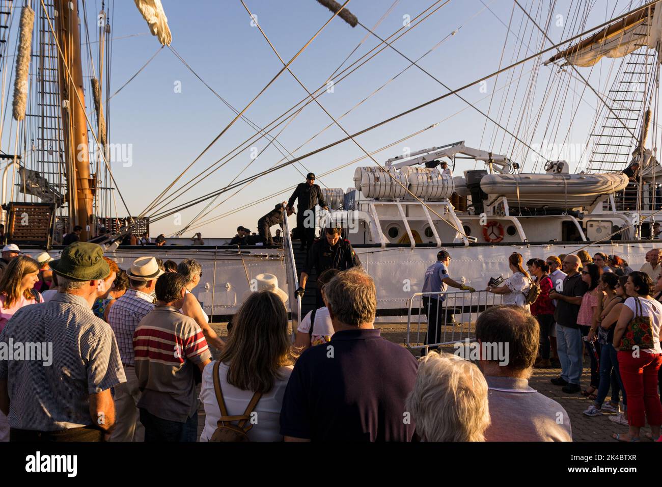 The famous Navio Escola Sagres docking in Setubal, Portugal for open public visits Stock Photo