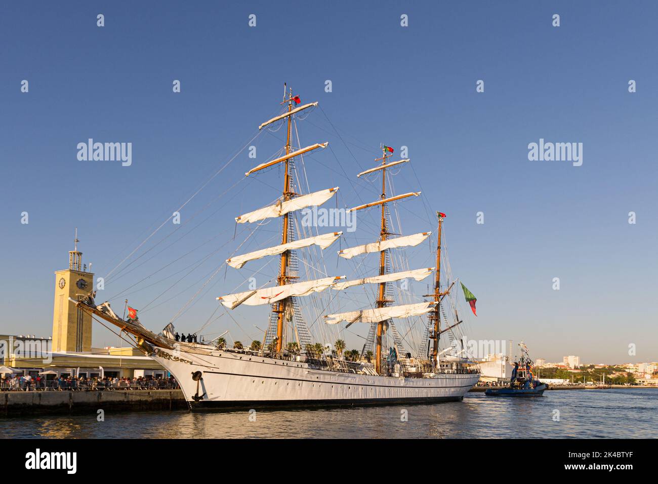 The famous Navio Escola Sagres docking in Setubal, Portugal for open public visits Stock Photo