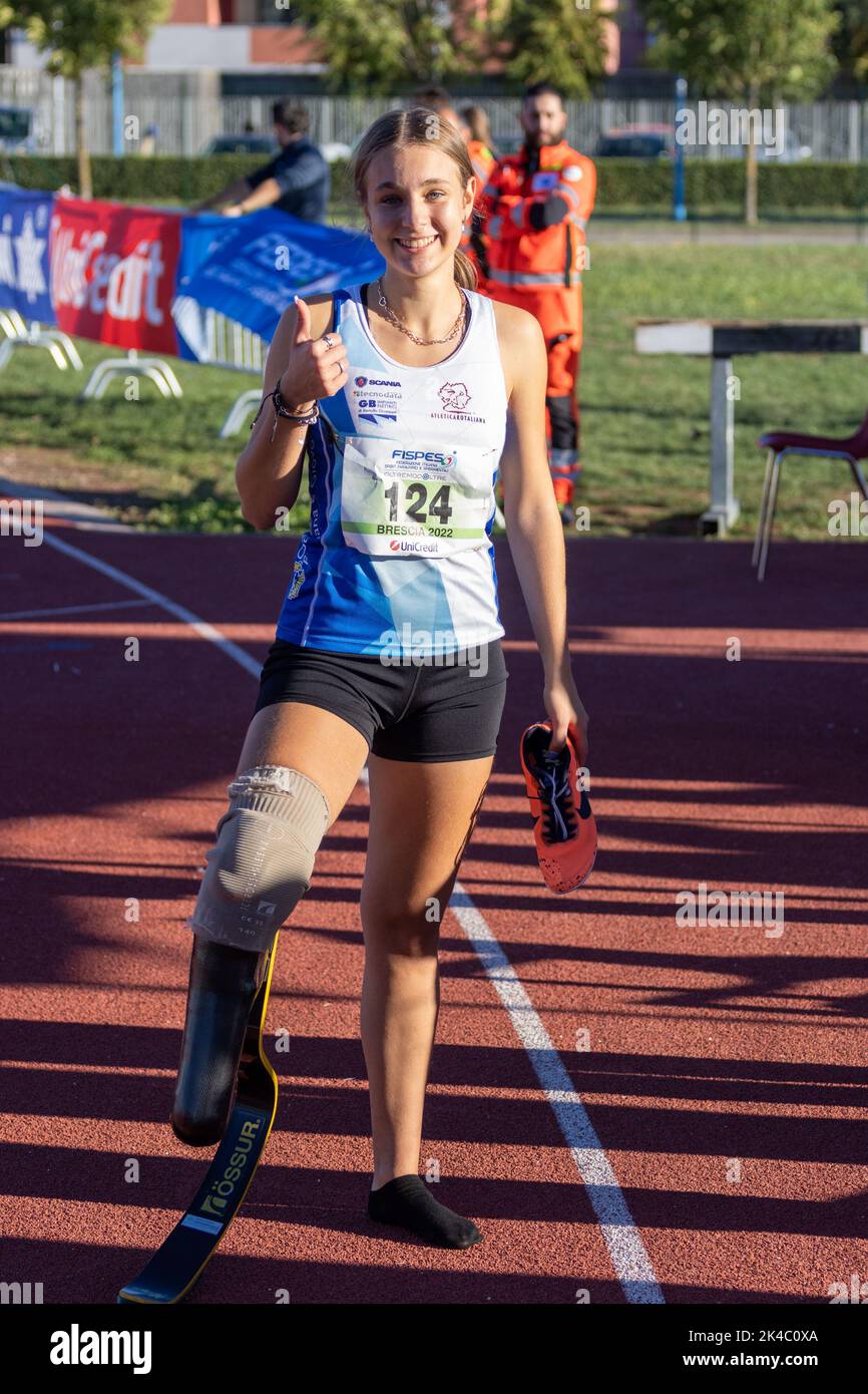 October 1 2022 Brescia Italy Brescia Italy Athletics track Gabre Gabric October 01 2022 Giuliana Chiara Filippi after T64 100m sprint during Italian Parathletics Championships National Finals Italian ...