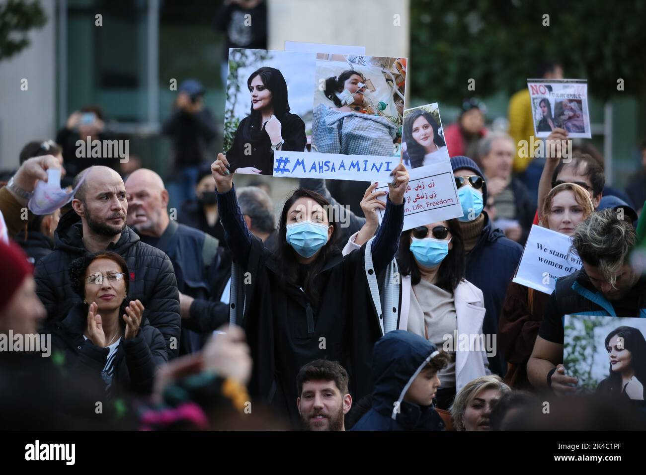 Manchester, UK. 1st October, 2022.  Women, Life,Freedom protest in solidarity with the uprising in Iran against the morality police after the death of Mahsa Amini.  Manchester, UK. Credit: Barbara Cook/Alamy Live News Stock Photo