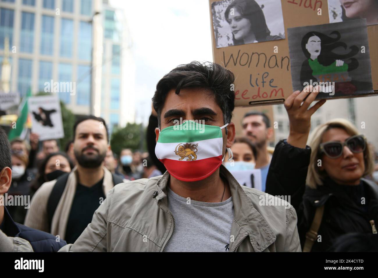 Manchester, UK. 1st October, 2022.  Women, Life,Freedom protest in solidarity with the uprising in Iran against the morality police after the death of Mahsa Amini.  Manchester, UK. Credit: Barbara Cook/Alamy Live News Stock Photo