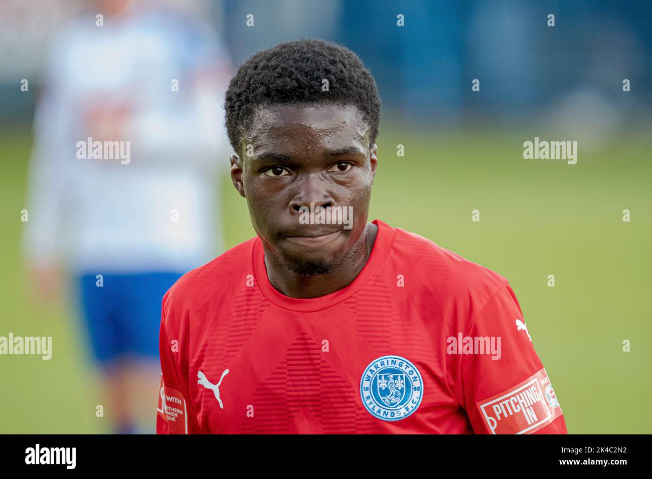 Salford City's Kelly N'Mai on loan with Warrington Rylands, Nethermoor Park, Guiseley, Leeds, England, 1st October 2022. Credit Mark Percy/Alamy Stock Stock Photo