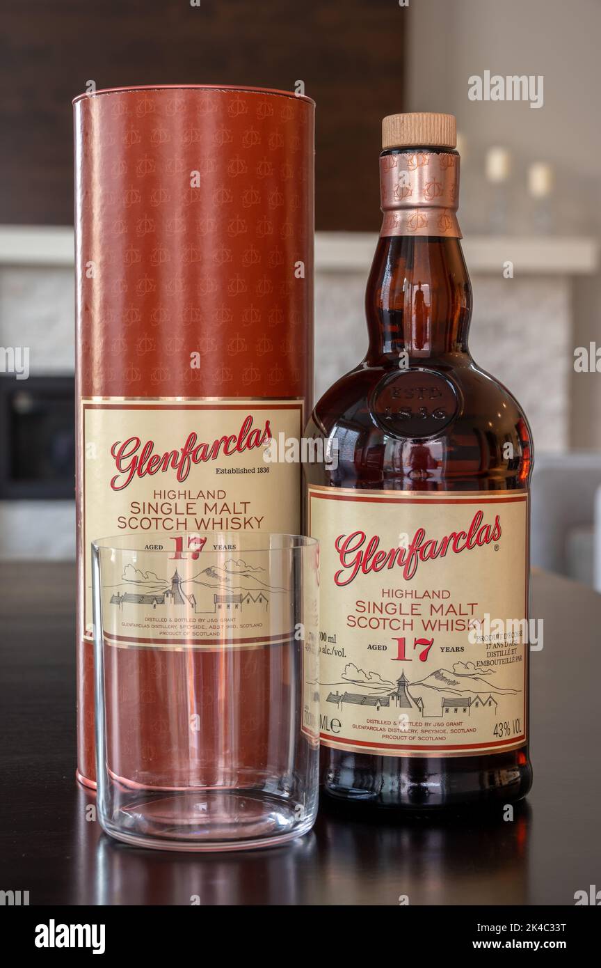 Calgary, Alberta September 4, 2022 Glenfarclas single malt whisky, 17 year old Scotch Stock