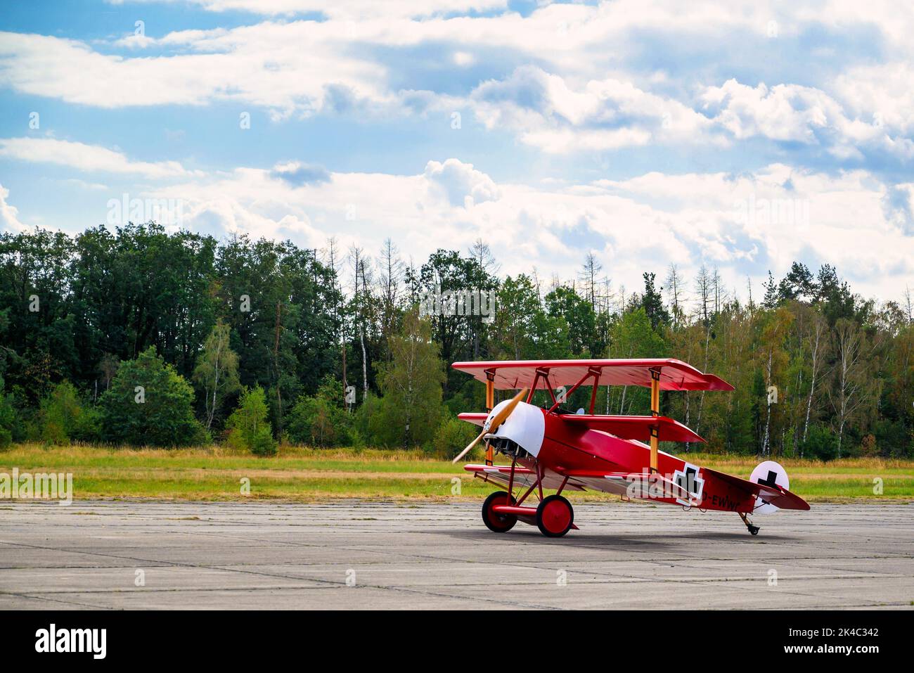 A triplane loading onto an old airfield in Allstedt for the airfield
