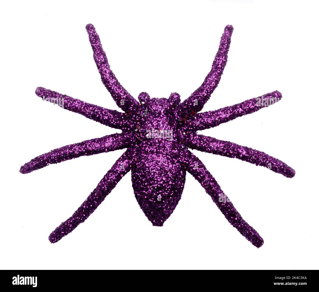 Glitter Purple Spider Halloween Decoration Isolated on White Background Stock Photo