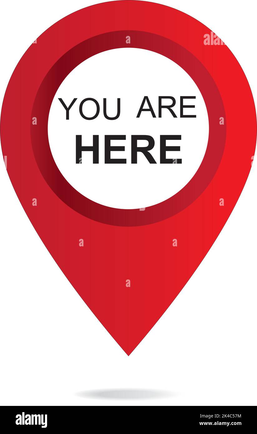 A vector of pointer icon with text 'you are here' in white background ...