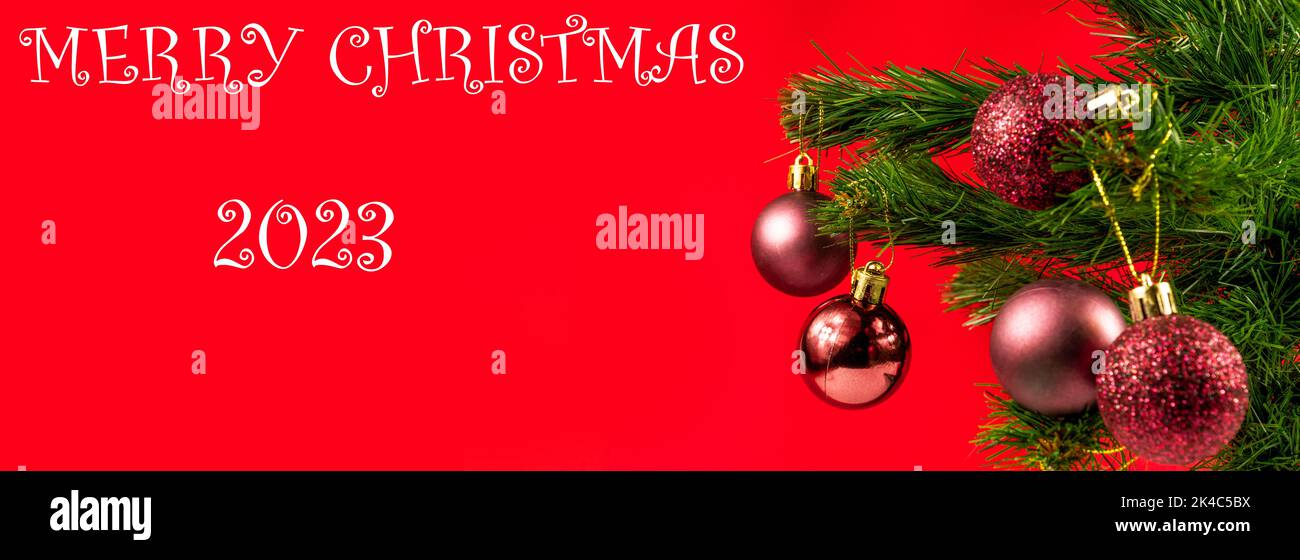 Happy New Year 2023 festive background with Christmas tree and