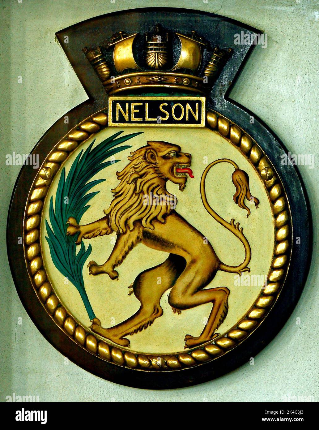 H M S Nelson, ship's crest, carried in HMS Nelson, in World War 2, Burnham Thorpe Church, Norfolk, England, UK Stock Photo