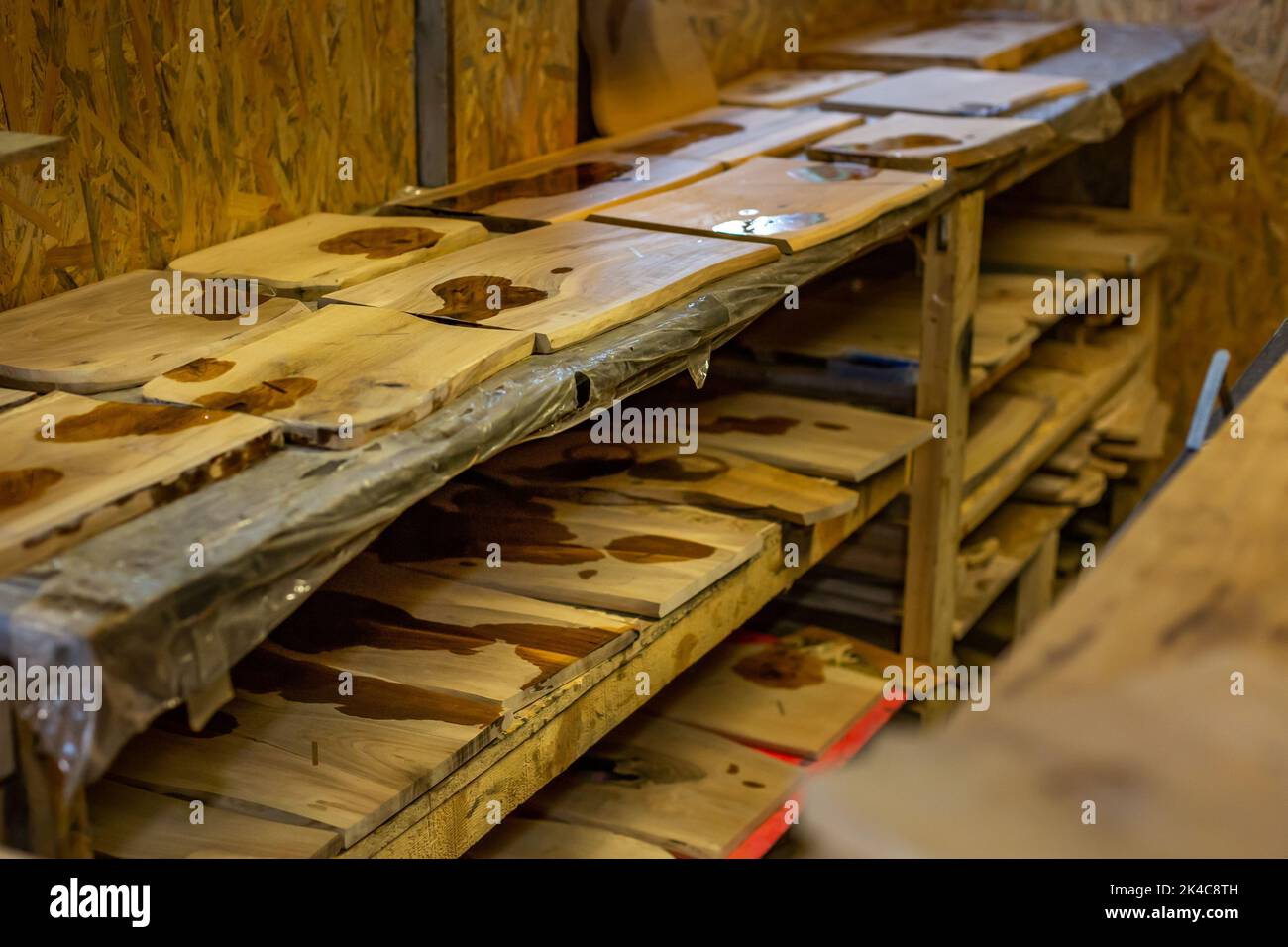 A beautiful shot of small wooden boards in a workshop Stock Photo