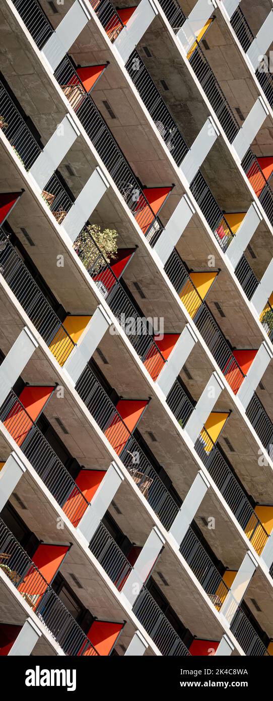 A vertical shot of a colored balconies for backgrounds Stock Photo