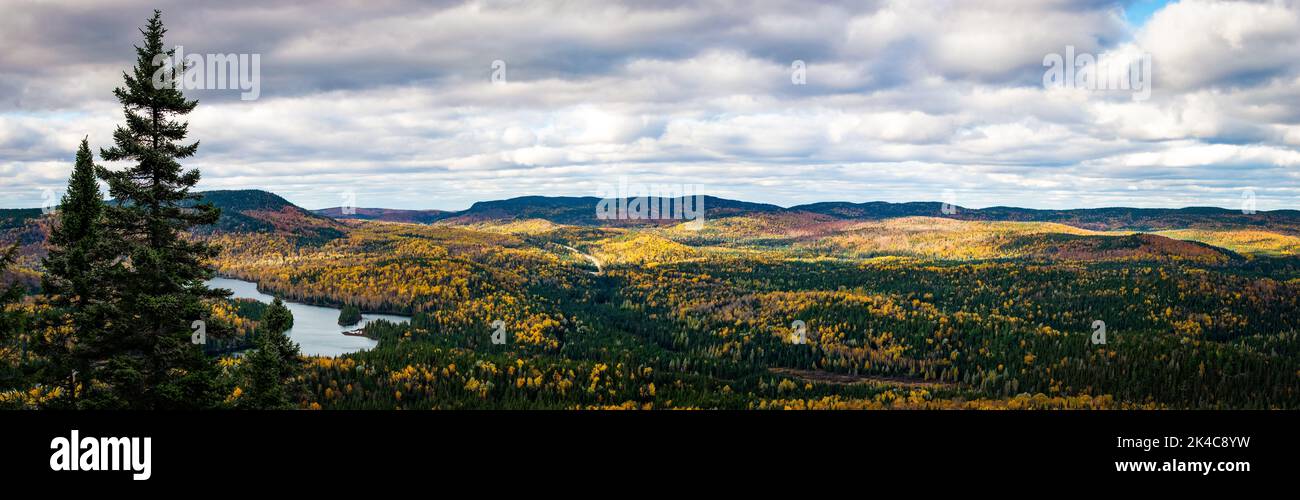 An aerial panoramic view of Mount Orford in the fall in Canada Stock Photo